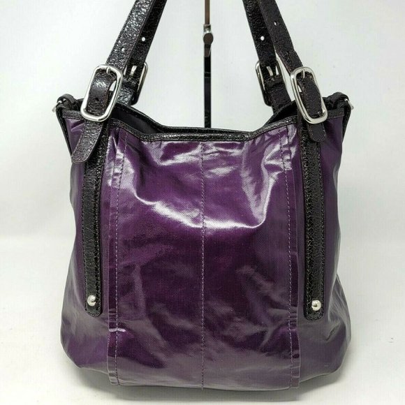 Tods G Line Easy Shopper Sacca Purple Coated Canvas Leather Medium Tote Hand Bag - Picture 6 of 12